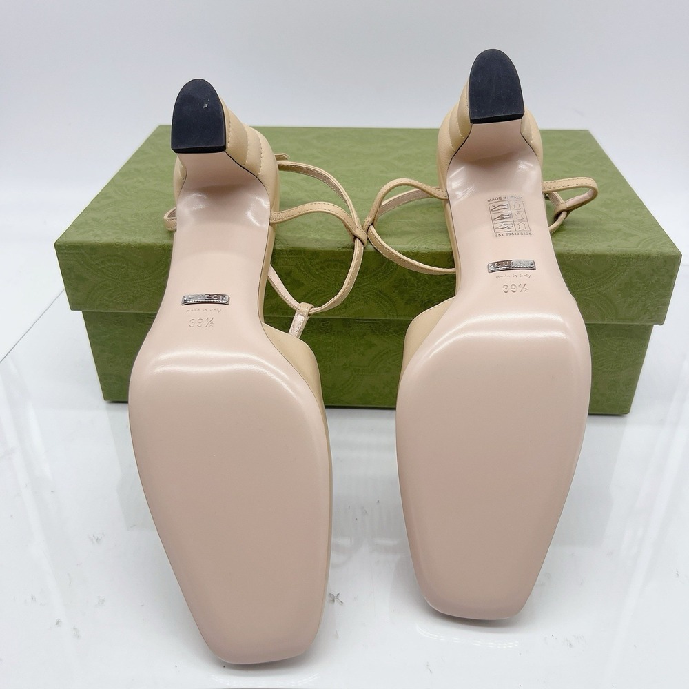 GUCCI DOUBLE G INTERLOCKING LOGO Slingback Heel Pump Wheat Leather EU 39.5 - Picture 9 of 12